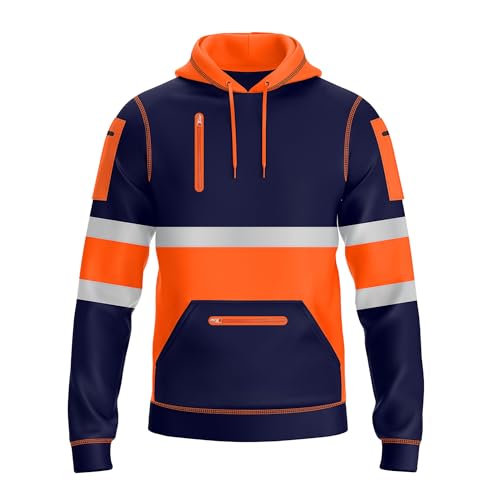 NOROZE Herren Hi-Viz Kapuzenpullover Grau Reflektierendes Band Hohe...