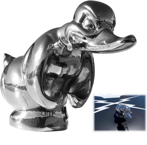 Angry Rubber Duck Hood Ornament, 3D Funny Auto Ornament, Wütende Gummiente Kühlerfigur für Auto, Wanddekoration (Silber)
