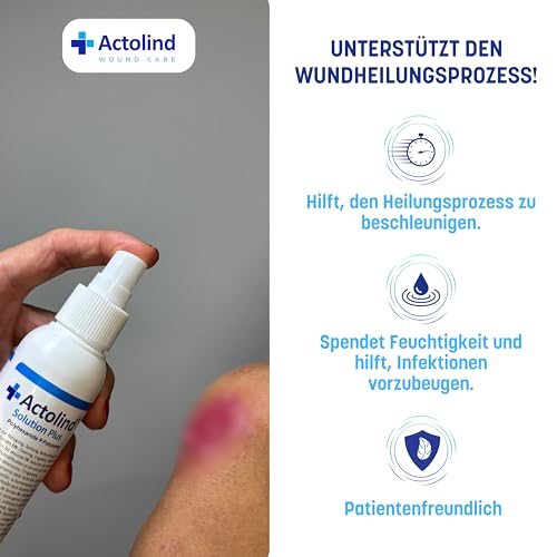 Actolind Solution Plus 250 ml – antiseptische Wundspüllösung | mit Sprühkopf | schmerzfreie Reinigung & Befeuchtung | Medizinprodukt CE III | PZN 17586895