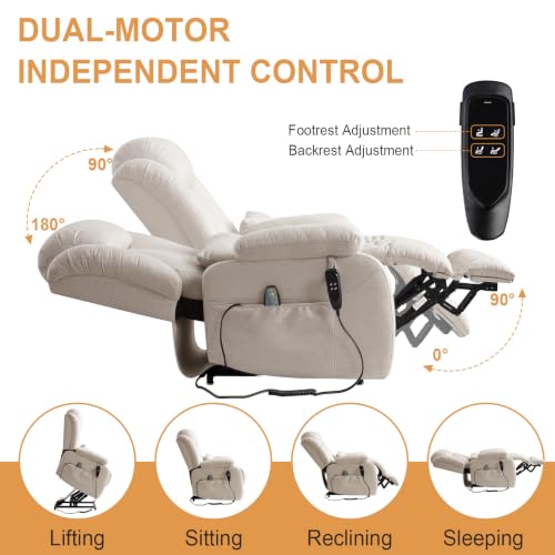 Image of Dual Motor Infinite Position Power Lift Recliner Chair for Elderly, Beige