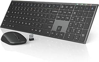 Wireless Keyboard and Mouse Combo, Trueque Full Size Ultra Slim Keyboard Mouse Set with Silent Keys, Number Pad, 3 Level DPI Mice, Ergonomic USB Computer Keyboard Mouse for Laptop, PC, Desktop, Grey