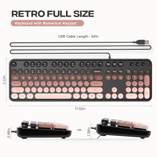 Image of Atelus Wired USB Computer Keyboard, Full-Size Retro Typewriter Keyboard with Numeric Keypad, Plug & Play for Windows 7 /8 /10 /11 PC Laptop Home Office
