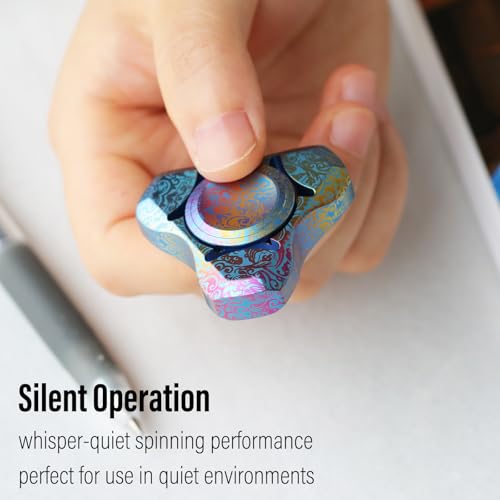 Image of FREELOVE Premium Metal Fidget Spinner for Adults, Stainless Steel Heavy Silent Spinner with Precision Bearing, Small Office Desk Toy & EDC for Stress Relief Focus ADHD, Titanium Alloy Acanthus Leaves