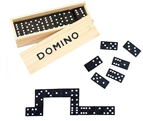 Preisvergleich Produktbild wuselwelt Holz Domino Spiel, Dominospiel, in Holzbox, Holzschachtel, Gesellschaftsspiel, Familienspiel, Reisespiel