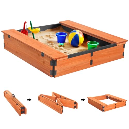 Outdoor Wooden Sandbox,Sand Box with Portable Foldabletable Sand Table with Protection Bottom Liner,Kids Outdoor Toys for Outdoor Backyard Garden.