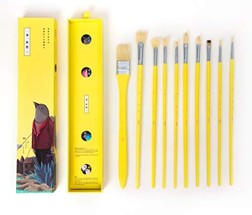 Miya Artist Paint Brushes Set for Acrylic Oil Watercolor Face & Body Gouache Painting with Hog Hairs,Nice Gift for Artist, Adults,10 Pcs(Yellow)