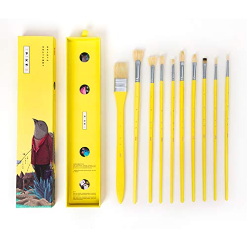 Miya Artist Paint Brushes Set For Acrylic Oil Watercolor Face & Body Gouache Painting With Hog Hairs,Nice Gift For Artist, Adults,10 Pcs(Yellow) #TOP3