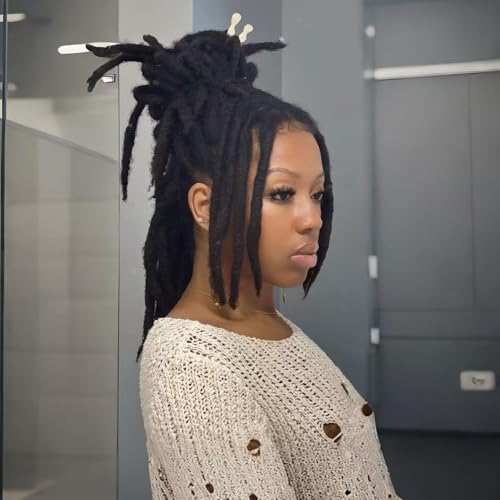 1-2cm Locs Extensions Human Hair 8inch 10 Strands 100% Real Human Hair Dreadlock Extensions for Man/Women Permanent Loc Extensions Bundles Can Be Dyed Bleached Curled & Twisted