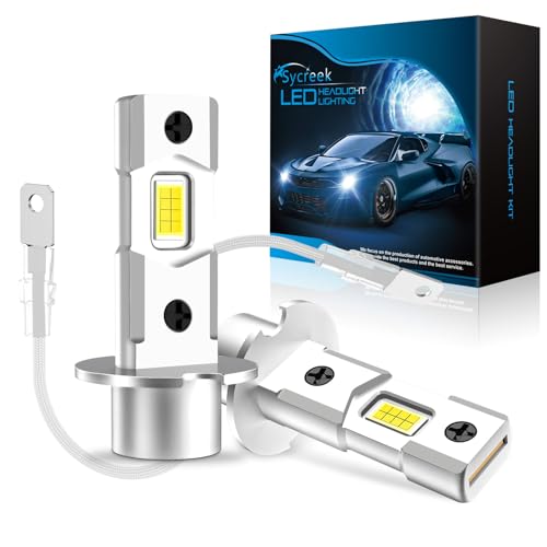 Sycreek H3 LED 30000 LM 100W – Kit di Conversione Fari Auto/Moto 12V, Luce Bianca Pura 6500K, 2*H3 LED Pezzi, Sostituzione Alogena ad Alta Luminosità