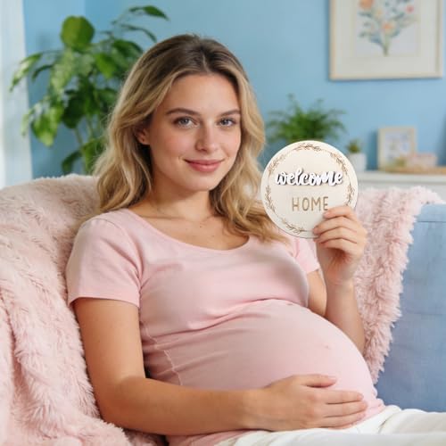 Image of 7 Pack Baby Monthly Milestone Signs, Double Sided Baby Milestone Signs Wooden Baby Announcement Sign for 1-12 Months Baby Milestone Pictures