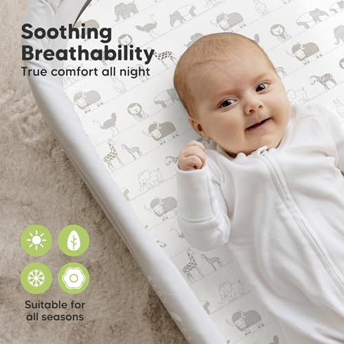 Image of 2-Pack Organic Bassinet Sheets for Girls, Boys - 100% Cotton Bassinet Mattress Sheets Compatible with Halo Bassinest Swivel Sleeper, Graco,Baby Delight,Chicco,Unisex Fitted Bassinet Sheets (Savannah)