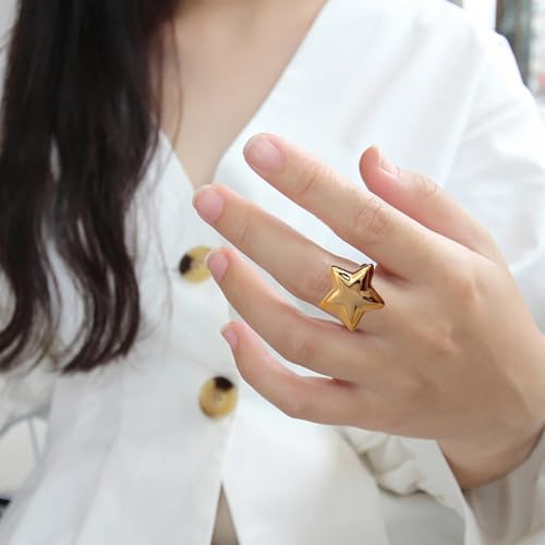 Chunky Star Adjustable Wrap Ring for Women Gold Plated Fashion Starles Statement Open Finger Rings Comfirm Fit Chic Wedding Holiday Jewelry Gift for Fans Friends2