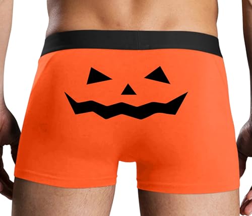 Knaughty Knickers Jack O Lantern Face Mens Boxer Briefs with Pumpkin Halloween Design No Fly Stretchy Sexy Colorful Trunks