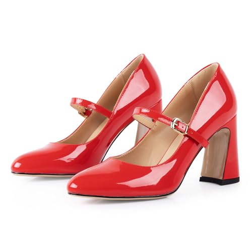 Mary Jane Heels with Strap Vintage Black Maryjane Dress Shoes for Women Comfortable High Block Heel Women's Pumps for Working Graduation Office