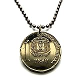 1997 Dominican Republic 1 Peso coin pendant Santo Domingo Santiago Quisqueya La Vega San Cristóbal Punta Cana Puerto Plata Zona Colonial Duarte Cap Cana Isla Saona Baní La Romana Boca Chica n001004