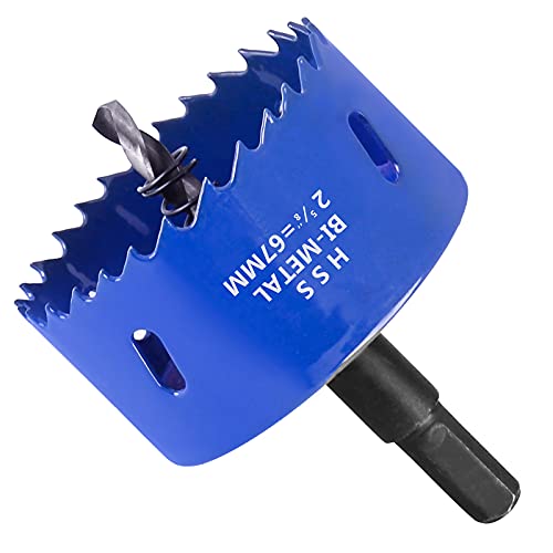 Image of Luomorgo 2-5 /8 inch (67mm) Hole Saw | 1 1 /4 inch Cutting Depth, HSS Bi-Metal, Hex Shank Drill Bit Adapter, For Wood Cornhole Boards Plastic Drywall Fiberboard
