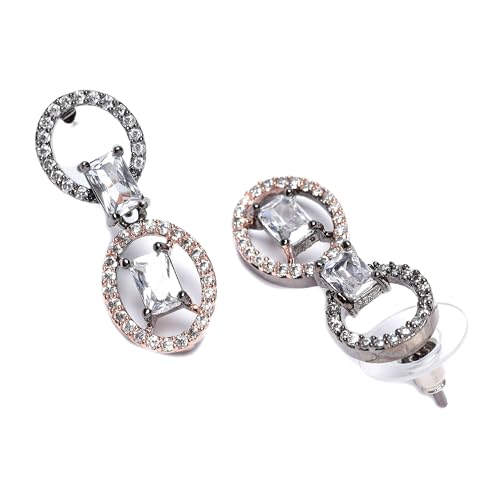 Image of ZENEME Rhodium-Plated American Diamond Studded Disc-Shaped Necklace With Earrings Jewellery Set For Girls and Women