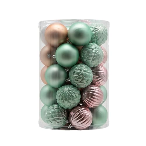 Kunststoff Weihnachtskugel rosa/Mint 1 Set - 34 Stück Ø 8cm Deko...