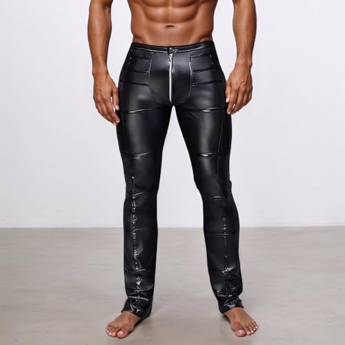 Men's Faux Leather Pants Slim Fit Casual Trousers for Party Nightclub Motorcycle Riding Punk Rock Fashion Stylish3