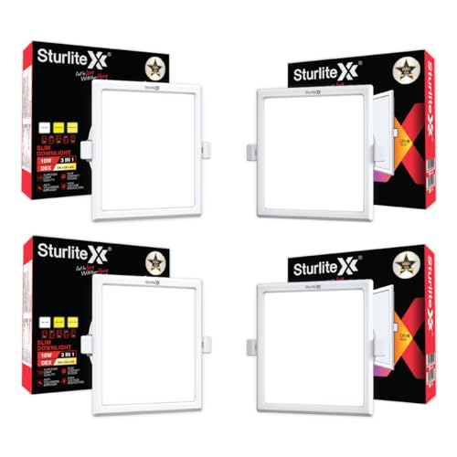 Image of Sturlite Dex (3 in1) Square LED Downlight|Warm, Neutral & Cool White Color Temperature|1500 Lumens with CRI Tech for Various Ceiling Types and Rooms (10W, Pack of 4)