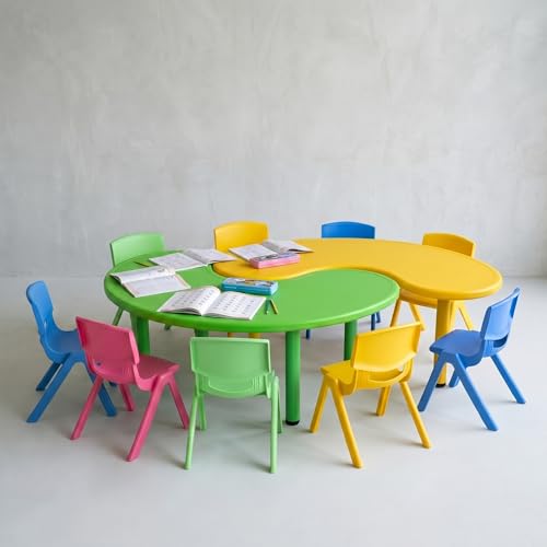 Image of eHomeKart Kids Half-Moon Table Set of 2 with 10 Chairs - Front Round Shape, Perfect for Home Use (53 x 20 x 20 inches) for Kids with Set of 10 Chairs- Perfect Fort Home