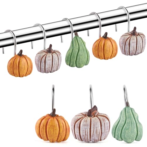 Pumpkin Decoration Shower Curtain Hooks,12Pcs Fall Decorations Shower Rings - image 4