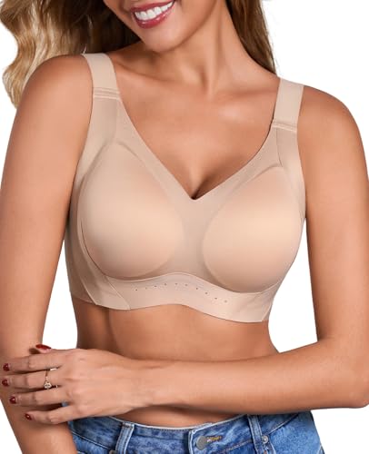 GLNEGE Womens Seamless Wireless Push Up Supportive Bra Comfortable No Underwire Full Coverage Jelly Lift T-Shirt Bras Beige