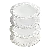 Wareland Salad Plates Set of 4-8.25 Inch Ceramic Dessert Plates Embossed Appetizer Plates Modern White Small Dinner Plates for Kitchen - Microwave, Oven and Dishwasher Safe (Multiple Patterns)