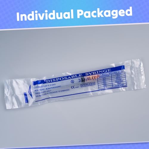 Image of 2.5ml Syringes with 25 Gauge 1 Inch Needles Luer Lock, Disposable Individually Packed 50 Pack