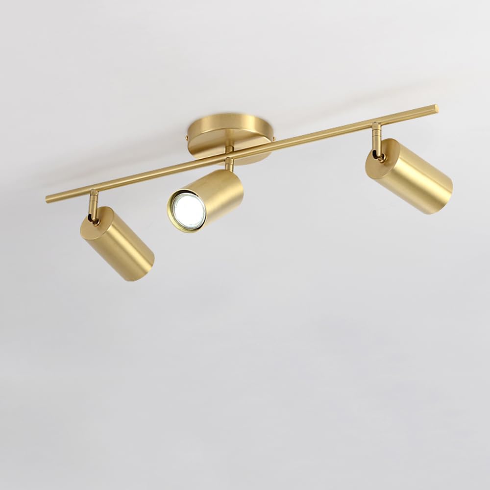 BHGFYXBS Nordic Modern Ceiling Spotlight Fixture, H65 Brass Gold Track Lighting, Industrial Spotlights Lights Fixtures Flexibly Rotatable Flush Mount Ceiling Light For Kitchen Din,3light