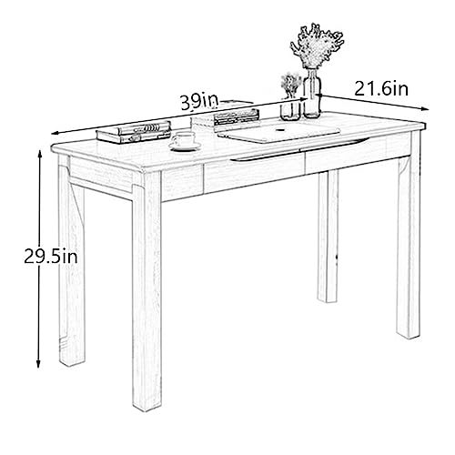 Bureau d'ordinateur en bois massif moderne avec 2 tiroirs de 39" - 3