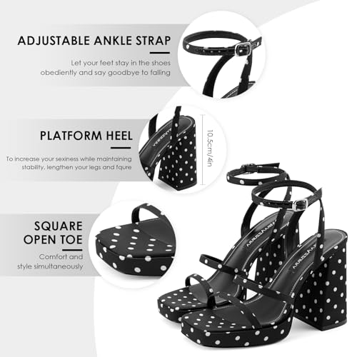 Image of MIRAAZZURRA Platform Strappy Heel Sandals Square Open Toe Two Strap Chunky High Heeled Sandals with Buckle Ankle Strap for Women Party Wedding Dress