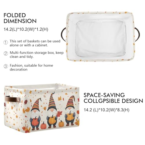 Image of Aslsiy Storage Basket Gnome and Pumpkins Autumn Nursery Bins Apricot Baby Box Canvas Clothes Shelf Basket Laundry Hampers 2 Pcs