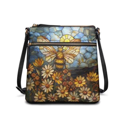 Image of Leather Women Crossbody Hobo Bag Satchel Purse Handbag with Adjustable Shoulder Strap and Zipper Pockets