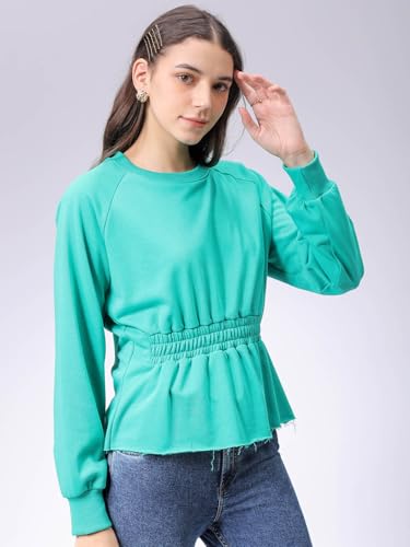 Image of Freehand by The Indian Garage Co Women Fit and Flared Solid Shirred Sweatshirt
