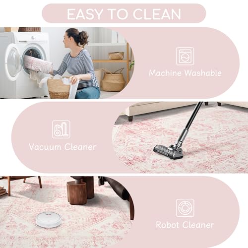 Tapete decorativo rosa lavable 5x7 pies miniatura 7