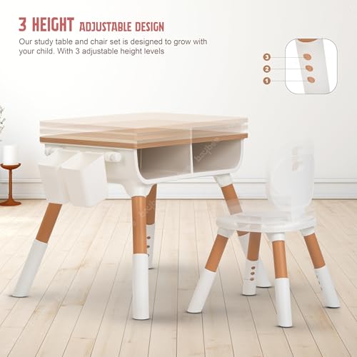 Image of BAYBEE Brilo Kids Study Table and Chair Set | 3 Level Height Adjustable for Baby | Plug & Play Assembly | Storage for School Supplies | Reading, Writing & Learning Table 2-10 Years (Brown)