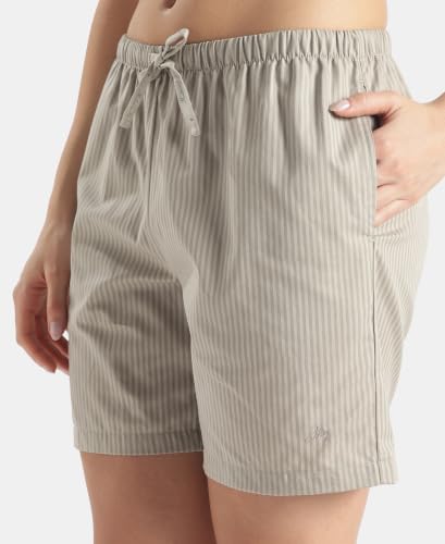 Image of Jockey RX15 Women Super Combed Cotton Yarn Dyed Woven Relaxed Fit Striped Shorts with Side Pockets (Colors & Prints May Vary)