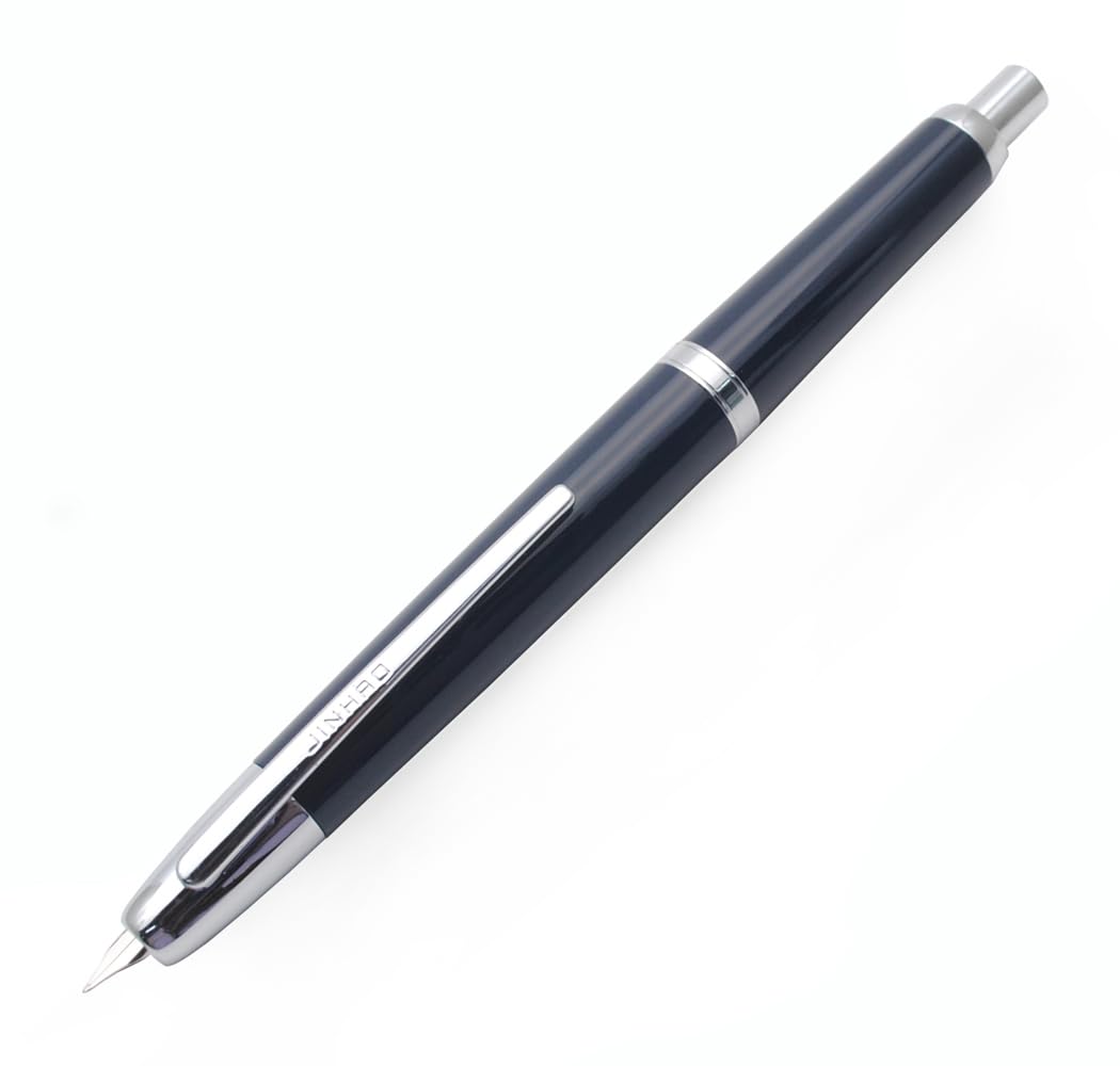 JINHAO 20 Retractable Press Fountain Pen Resin Pen with Ink Converter (Dark Blue, 0.38mm Nib)
