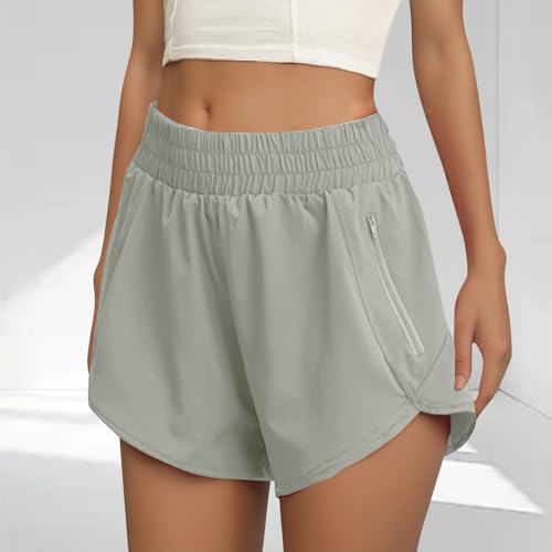 High Waisted Running Shorts with Zip Pocket & Side Split Elastic Gym Wear