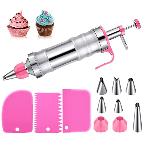 Qulable Dessert-Dekorationsspritze-Set, Zuckerguss-Spritzen-Set, Cupcake-Füllung mit 7 Düsen und 3 Creme-Schabern für Kuchenrückseite, Kekse, um das Abendessen in Lebensmittelqualität zu geben Cover