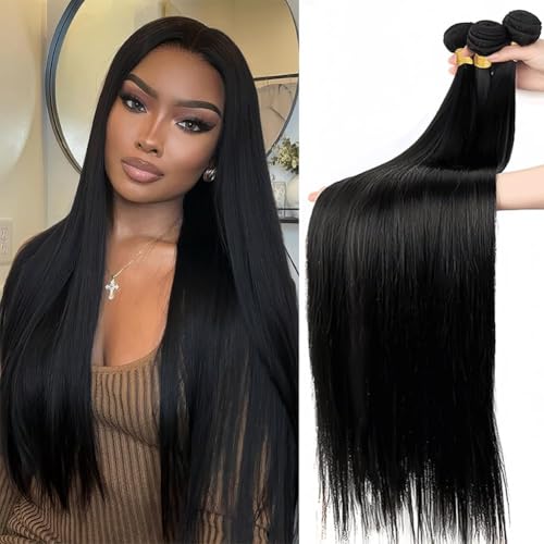 Straight Bundles Human Hair 3 Bundles 10 12 14 Inch Straight Hair Bundles Brazilian Virgin Hair Natural Black Color Bundles