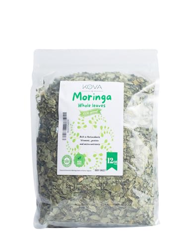Kovafood Moringa Whole Leaves. Non GMO, Organic, 100% Raw, Pure & Natural Leaves only. No Stems – 12oz