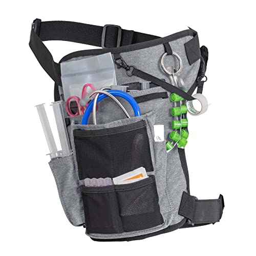 Image of Nurse Fanny Pack w /Elastic Leg Band - Multi Compartment Waist Organizer Tool Bag for Students, Practitioners & Medical Professionals (Seal Grey)