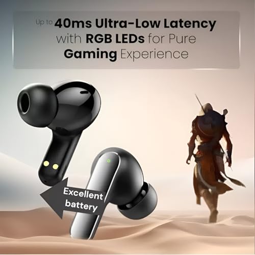 Image of 145 Gaming TWS Earbuds | 50 Hrs of Playtime | Bluetooth v5.4 with AI-ENC | Skin Friendly Ear Cushions | Environmental Awareness | 45ms Low Latency Gaming | IPX5 Water & Sweat Resistant