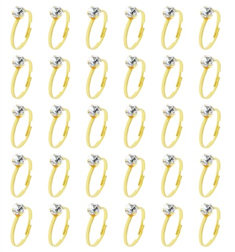 PENTA ANGEL Bridal Shower Rings 30Pcs Fake Diamond Engagement Rings for Wedding Bride To Be Valentine’s Day Game Party Favors Table Decoration (Gold)