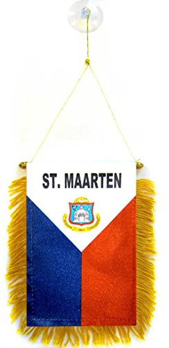 Image of AZ FLAG Sint Maarten Mini Banner 6'' x 4'' - Saint Martin Pennant 15 x 10 cm - Mini Banners 4x6 inch Suction Cup Hanger