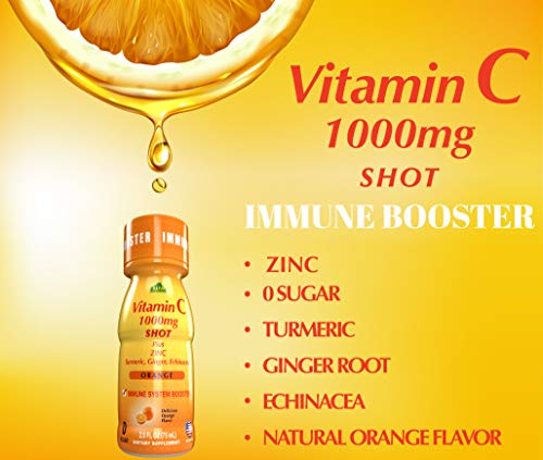 Vitamin C Shot 1000Mg - Immunity Booster With Zinc, Turmeric, Ginger, & Echinacea - Protect Your Immunity - Fight The Common Cold - Orange Flavor - 2.5 Fl Oz Per Bottle - 20 Pack #TOP3