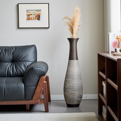 Image of Large Hand-Woven PVC Rattan Floor Vase, 39.3 Inch Tall Home Decor Floor Vase for Fake Flower Dried, Flower Holder for Living Room, Bedroom, Dining Room, Entryway, Hallway