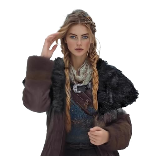 Viking Fur Shawl Collar Medieval Faux Fur Shoulder Wrap Women Barbarian Cloak Cape Halloween Cosplay Costume Accessory2